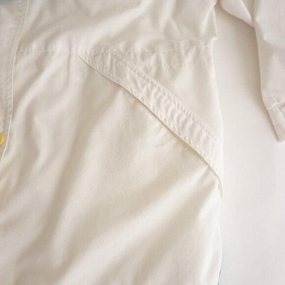 Vintage Sequence White w Teal Trim Cotton Zip Up Nylon Lined Utility Jacket XL - Picture 7 of 11